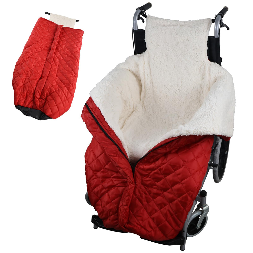HOONHERY Wheelchair Warm Blanket Lightweight Wheelchair Blanket with Zipper Outdoor Wheelchair Adult Warm Blanket Lower Body Warm Blanket for Elderly Mobility Impaired Red