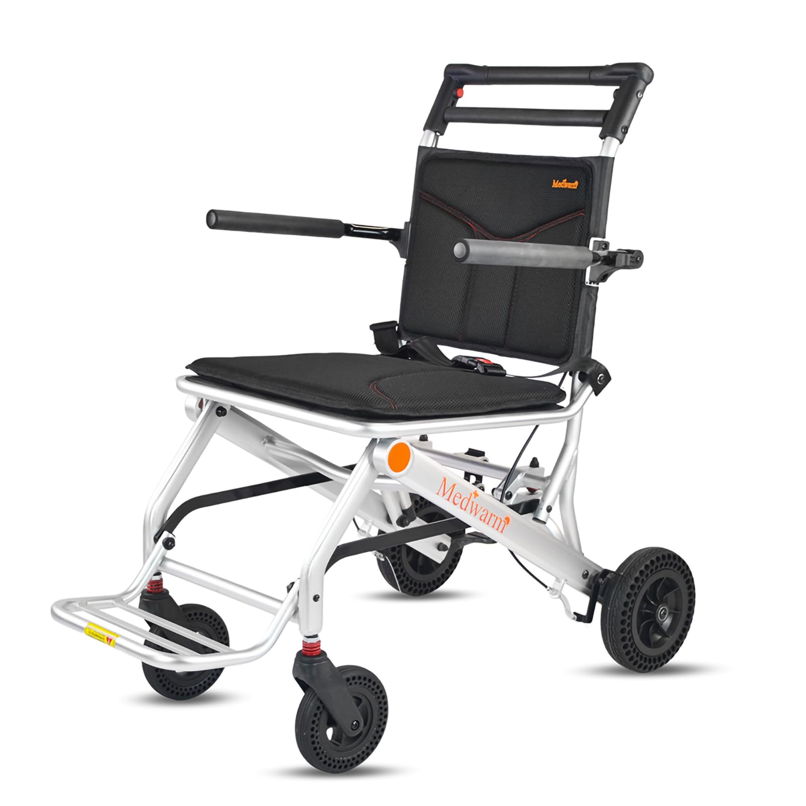 Medwarm Portable Aluminum Transport Wheelchair with Handbrake 11" Rear Wheels Compact Wheelchair Ultralight Folding Travel Wheelchair for Adults Sliver (Seat Width:15.75")
